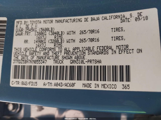 3TMDZ5BN7KM055347 Toyota Tacoma Trd Off Road