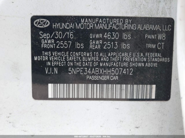 44732837 :رقم المزاد ، 5NPE34ABXHH507412 vin ، 2017 Hyundai Sonata Sport 2.0t مزاد بيع