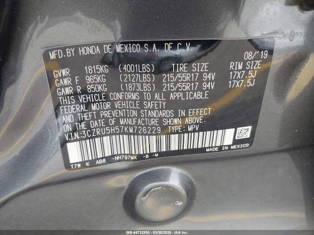 3CZRU5H57KM726229 Honda HR-V EX