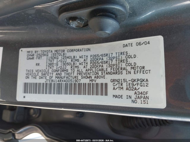 2004 TOYOTA 4RUNNER JTEBU14RX40051907 Photo 8