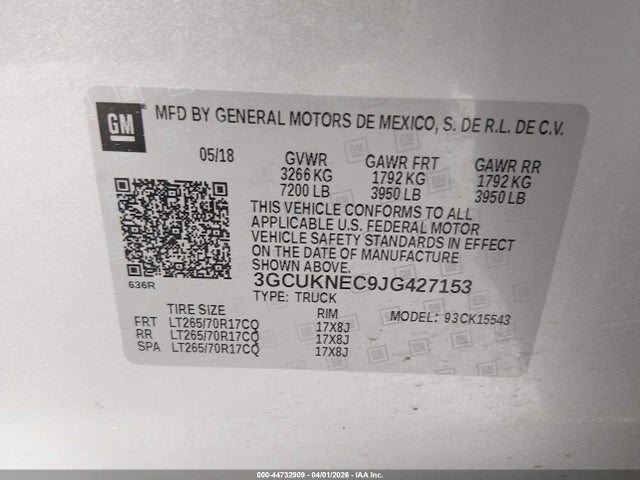 3GCUKNEC9JG427153 Chevrolet Silverado 1500 Wt