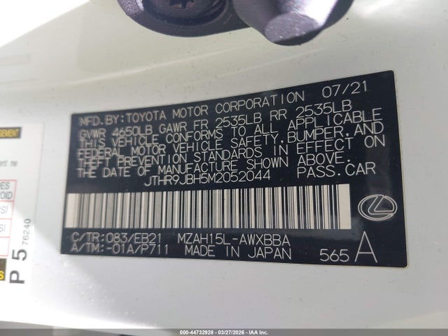Продажа на аукционе авто 2021 Lexus Ux 250h F Sport, vin: JTHR9JBH5M2052044, номер лота: 44732928