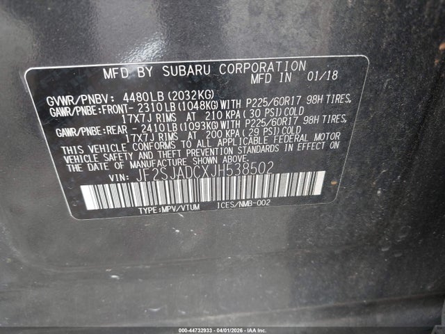 2018 Subaru Forester 2.5i Premium მანქანა იყიდება აუქციონზე, vin: JF2SJADCXJH538502, აუქციონის ნომერი: 44732933