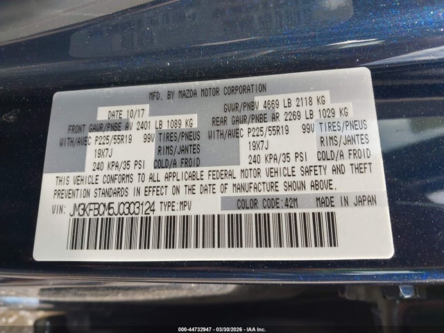 Aukcja sprzedaży 2018 Mazda Cx-5 Touring, vin: JM3KFBCM5J0303124, numer aukcji: 44732947
