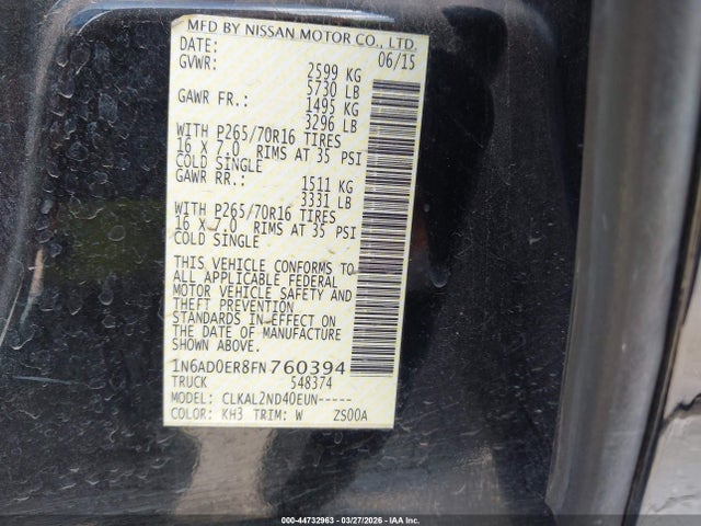 1N6AD0ER8FN760394 Nissan Frontier Sv