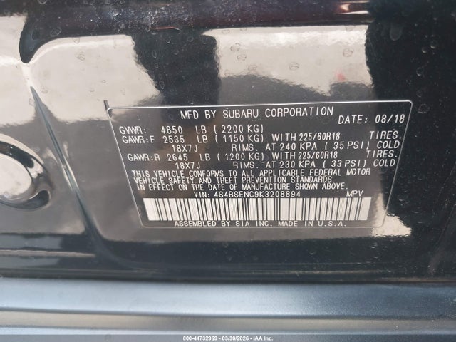 4S4BSENC9K3208894 Subaru Outback 3.6r Limited