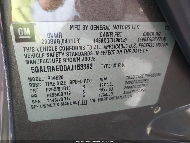 2010 Buick Enclave Cx მანქანა იყიდება აუქციონზე, vin: 5GALRAED0AJ153382, აუქციონის ნომერი: 44732978