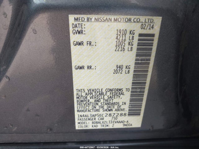 Nissan Altima 2.5 Sl 2014 1N4AL3AP5EC287288 Image 9