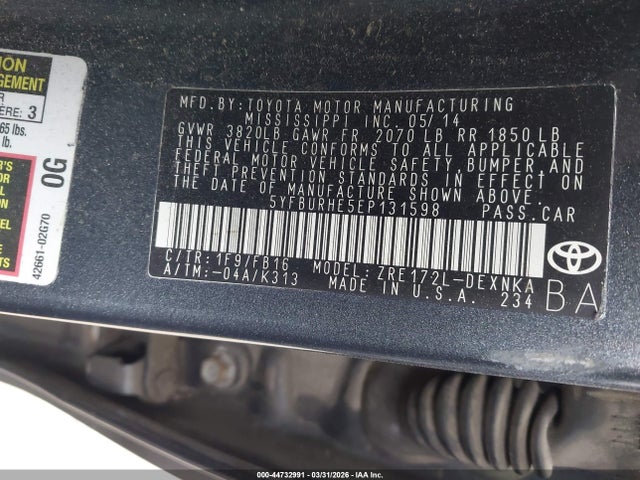 Toyota COROLLA LE 2014 5YFBURHE5EP131598 Image 9
