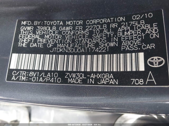 Aukcja sprzedaży 2010 Toyota Prius Iv, vin: JTDKN3DU0A1174221, numer aukcji: 44733038