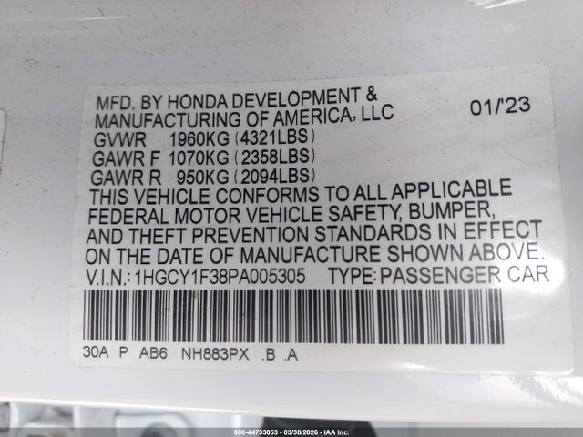 1HGCY1F38PA005305 Honda ACCORD EX