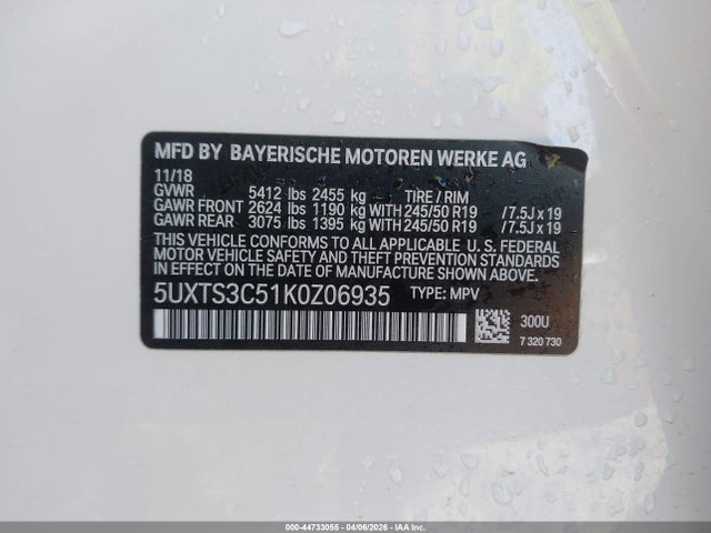 2019 BMW X3 5UXTS3C51K0Z06935 Photo 8