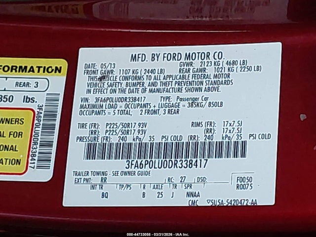 2013 Ford Fusion Hybrid Se მანქანა იყიდება აუქციონზე, vin: 3FA6P0LU0DR338417, აუქციონის ნომერი: 44733058