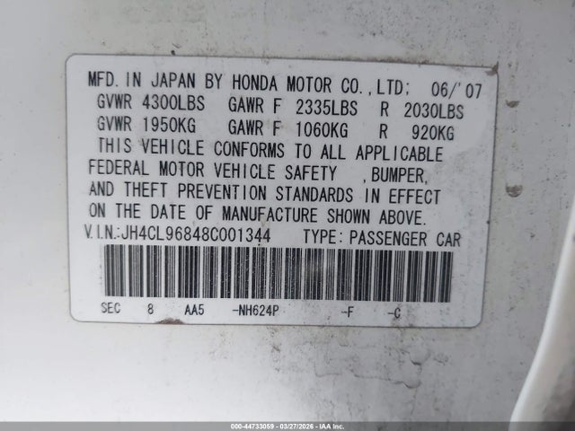 Продаж на аукціоні авто 2008 Acura Tsx, vin: JH4CL96848C001344, номер лоту: 44733059