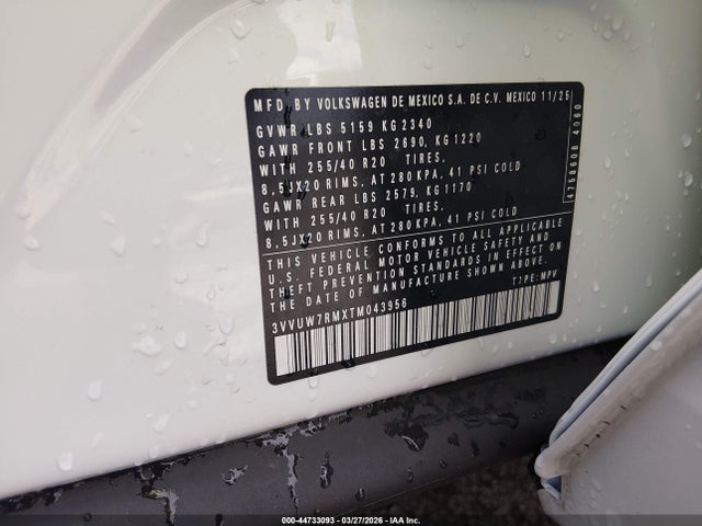 44733093 :رقم المزاد ، 3VVUW7RMXTM043956 vin ، 2026 Volkswagen Tiguan Sel R-line Turbo مزاد بيع