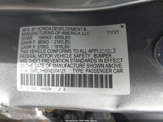 2022 HONDA CIVIC 19XFL1H88NE004121 Photo 8