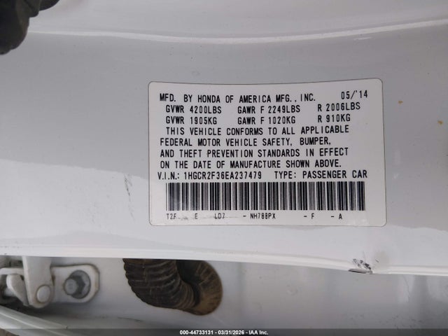 Honda ACCORD LX 2014 1HGCR2F36EA237479 Image 9