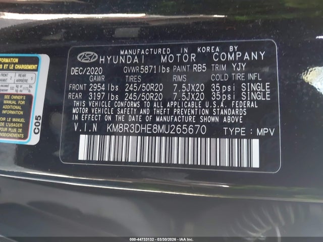 Aukcja sprzedaży 2021 Hyundai Palisade Sel, vin: KM8R3DHE8MU265670, numer aukcji: 44733132