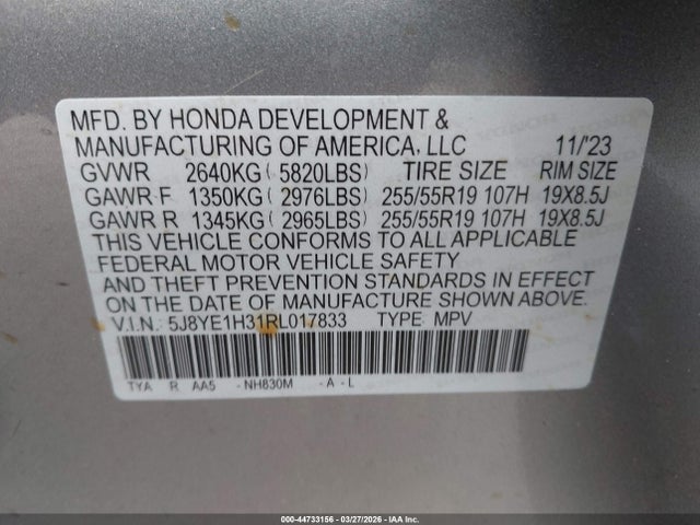 2024 Acura Mdx Standard მანქანა იყიდება აუქციონზე, vin: 5J8YE1H31RL017833, აუქციონის ნომერი: 44733156