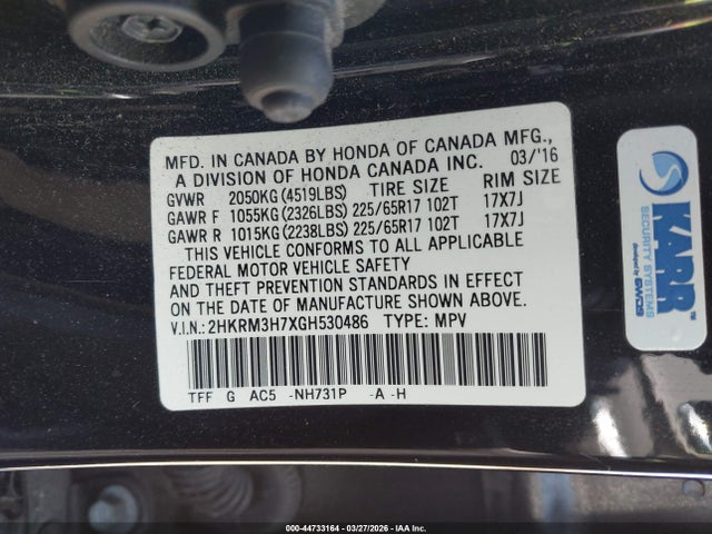 Honda Cr-v Ex-l 2016 2HKRM3H7XGH530486 Image 9