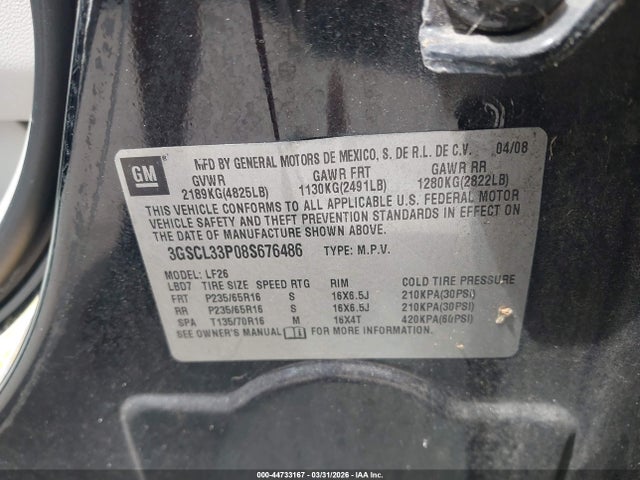 2008 SATURN VUE 3GSCL33P08S676486 Photo 8