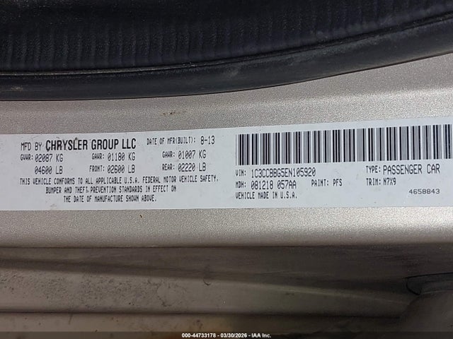 Aukcja sprzedaży 2014 Chrysler 200 Touring, vin: 1C3CCBBG5EN105920, numer aukcji: 44733178
