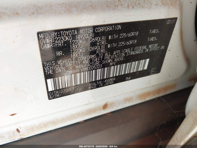 JTMB6RFV8MD025323 Toyota Rav4 Hybrid Xle Premium