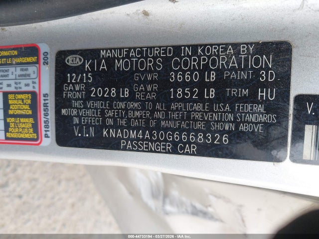 Aukcja sprzedaży 2016 Kia Rio Lx, vin: KNADM4A30G6668326, numer aukcji: 44733194
