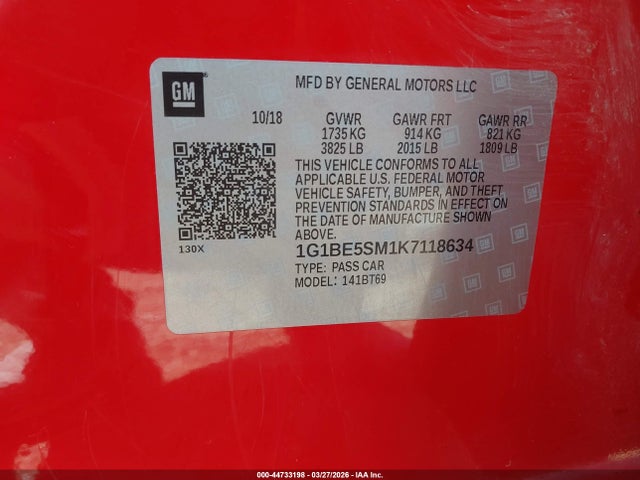 Chevrolet CRUZE LT 2019 1G1BE5SM1K7118634 Image 9