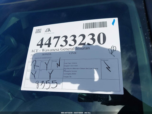 Продаж на аукціоні авто 2025 Honda Civic Lx, vin: 2HGFE2F26SH502611, номер лоту: 44733230