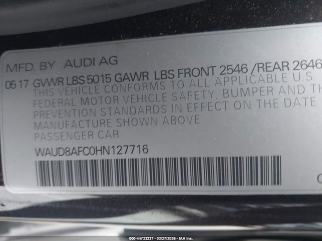 WAUD8AFC0HN127716 Audi A6 2.0t Premium