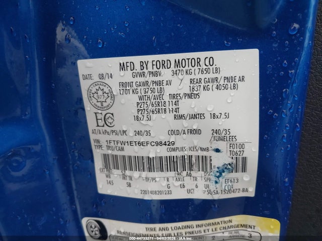 Ford F-150 Fx4 2014 1FTFW1ET6EFC98429 Image 9