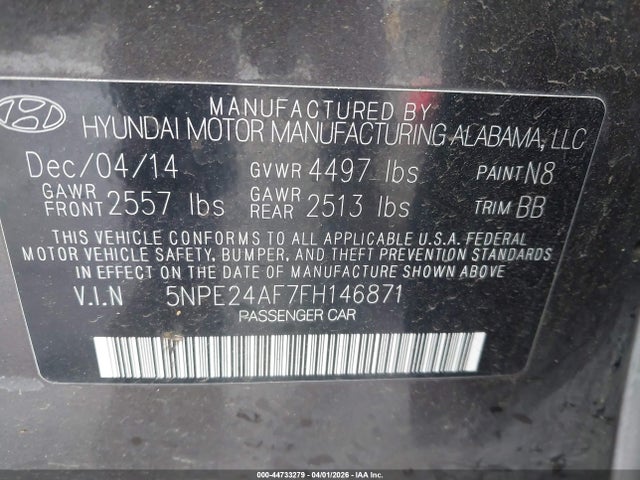 2015 HYUNDAI SONATA 5NPE24AF7FH146871 Photo 8
