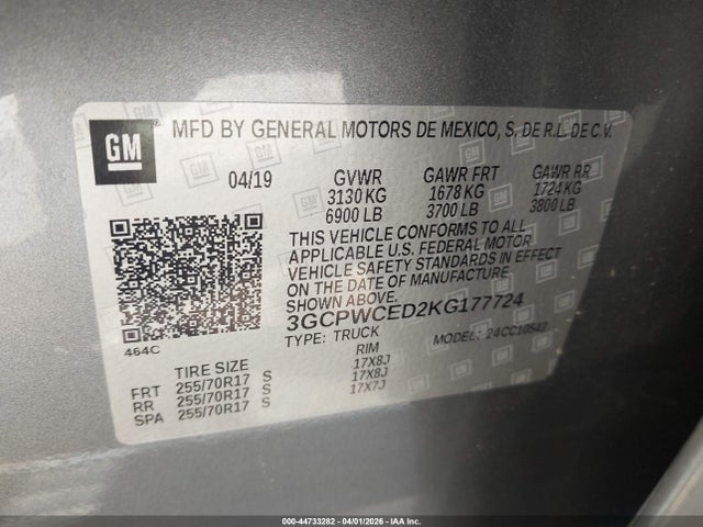 3GCPWCED2KG177724 Chevrolet Silverado 1500 Lt