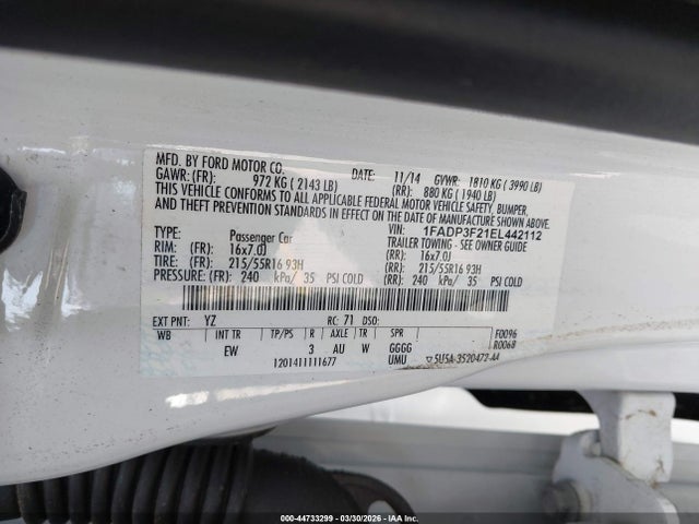 1FADP3F21EL442112 Ford FOCUS SE