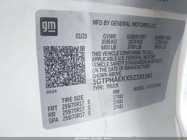 Aukcja sprzedaży 2025 Gmc Sierra 1500 2wd  Short Box Pro, vin: 1GTPHAEKXSZ191562, numer aukcji: 44733313