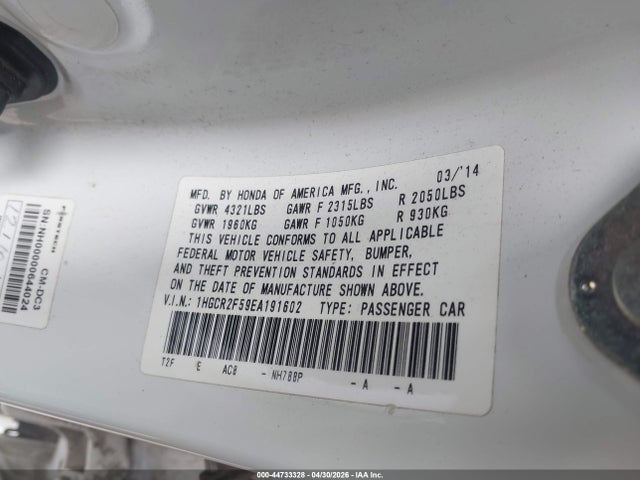 Продажа на аукционе авто 2014 Honda Accord Sport, vin: 1HGCR2F59EA191602, номер лота: 44733328
