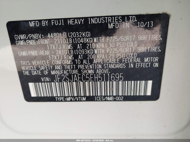 Продаж на аукціоні авто 2014 Subaru Forester 2.5i Premium, vin: JF2SJAEC5EH511695, номер лоту: 44733333