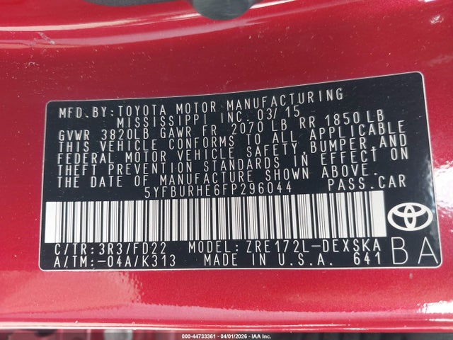 Toyota Corolla S Plus 2015 5YFBURHE6FP296044 Image 9