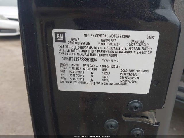 2003 CHEVROLET TRAILBLAZER 1GNDT13S732361804 Photo 8