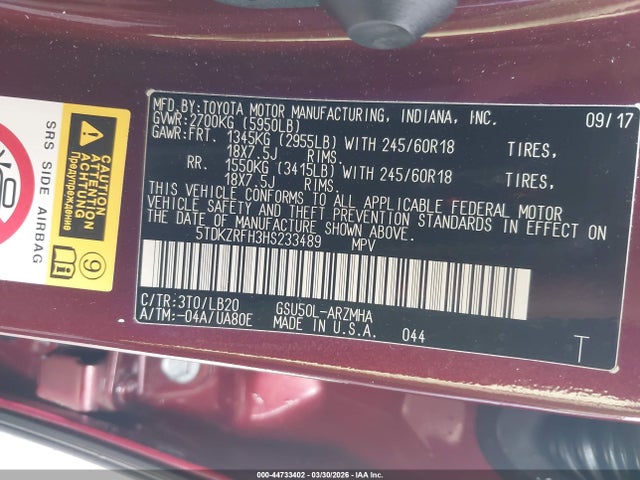 Toyota Highlander Xle 2017 5TDKZRFH3HS233489 Image 9