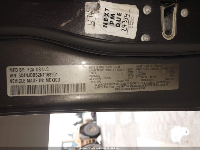 Продаж на аукціоні авто 2022 Jeep Compass Latitude 4x4, vin: 3C4NJDBB2NT163901, номер лоту: 44733406