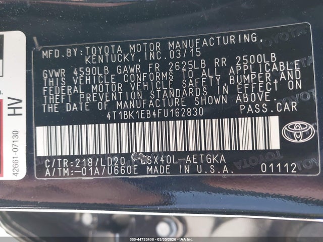4T1BK1EB4FU162830 Toyota AVALON XLE