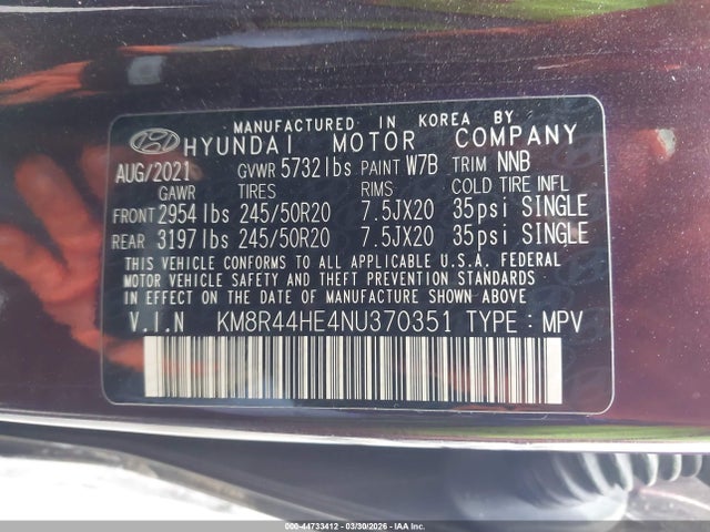 KM8R44HE4NU370351 Hyundai Palisade Sel