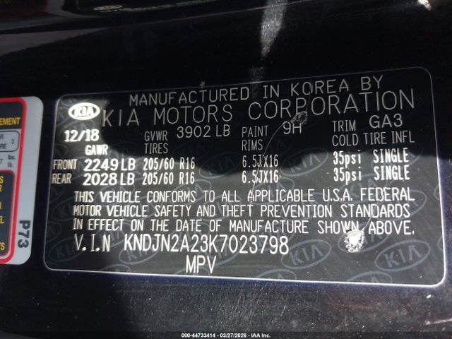KIA Soul 2019 KNDJN2A23K7023798 Image 9