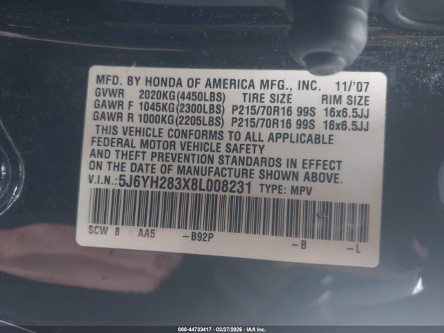 2008 HONDA ELEMENT 5J6YH283X8L008231 Photo 8