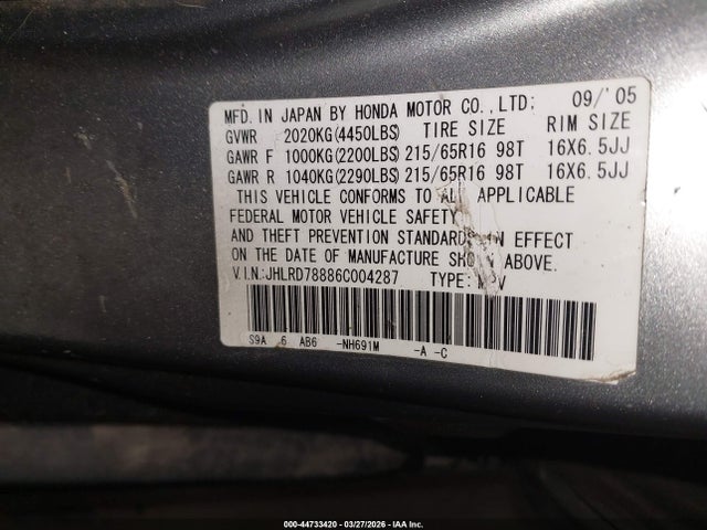 2006 HONDA CR-V JHLRD78886C004287 Photo 8