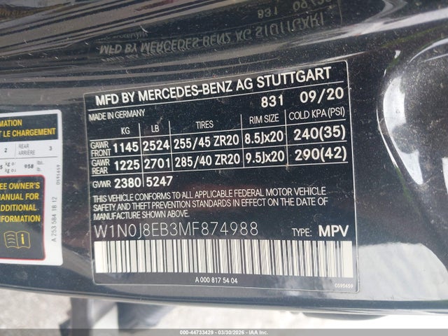 Aukcja sprzedaży 2021 Mercedes-benz Glc 300 4matic Coupe, vin: W1N0J8EB3MF874988, numer aukcji: 44733429