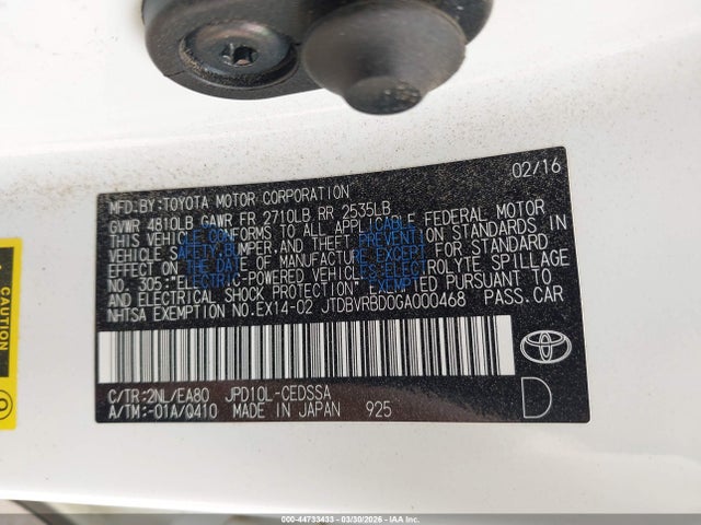 Toyota Mirai 2016 JTDBVRBD0GA000468 Image 9