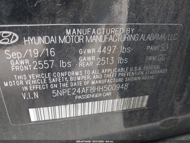 2017 HYUNDAI SONATA 5NPE24AF8HH500948 Photo 8